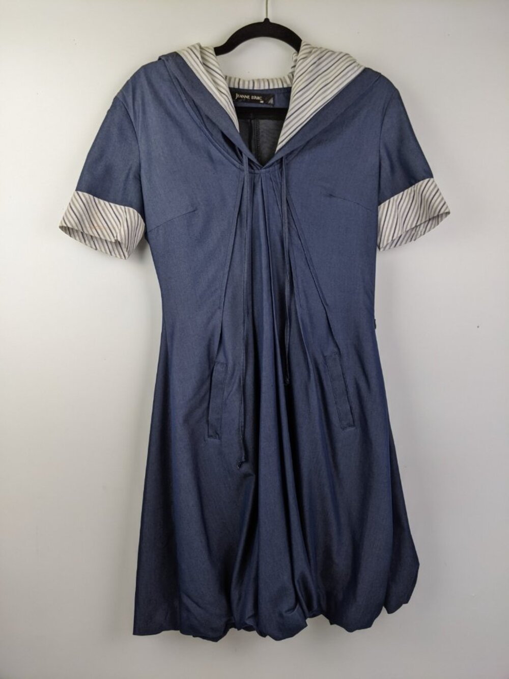 Jeanne D'arc Blue Hooded Fit & Flare Dress Womens Size 38 Small Medium Pockets